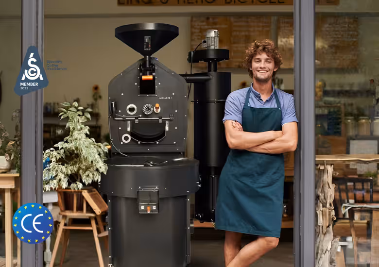 Close-up view of Kraffe Roaster's double-walled drum insulation