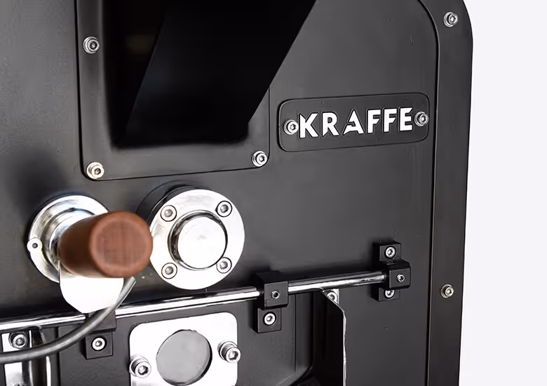 Prise de vue détaillée du système de brûleur de précision du torréfacteur Kraffe